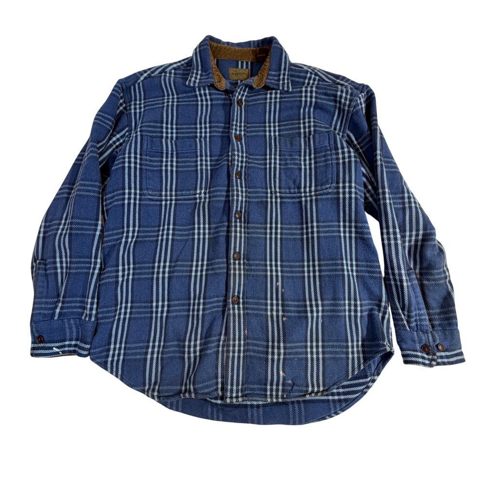 St. John's Bay Cotton Shirt – Large Blue Plaid Flannel Corduroy Collar READ